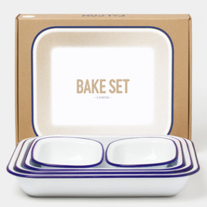 5 Piece Enamel Bake Set - Blue rim