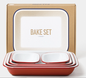 5 Piece  Enamel Bake Set - Red